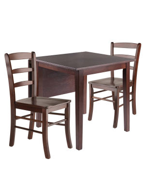 3pc Perrone Drop Leaf Dining Table Set With Ladder Back Chair Walnut - Winsome