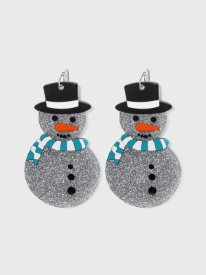 Glitter Snowman Drop Earrings