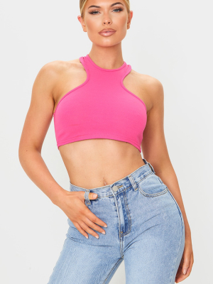 Hot Pink Crepe Racer Neck Crop Top