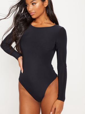 Amiee Slinky Black Longsleeve Thong Bodysuit