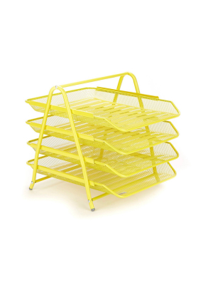 Mind Reader Desk Organizer With 4 Sliding Trays Yellow