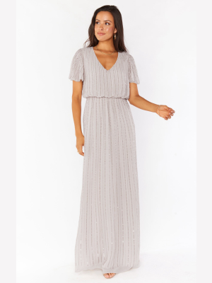 Michelle Flutter Maxi Dress ~ Dove Grey Beaded