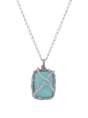 Enchanted Forest Pendant Necklace With Turquoise Doublet And Diamonds