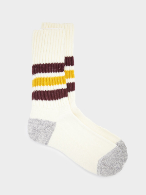 Rototo Coarse Ribbed Old School Crew Socks In Bordeaux