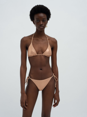 Metallic Triangle Bikini Top Rose Gold