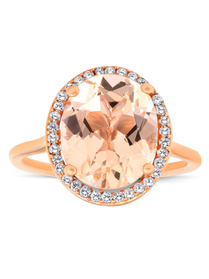 Pompeii3 5 1/2 Ct Tw Halo Diamond & Oval 10x12 Morganite Ring 14k Rose Gold