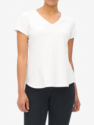 Short Sleeve V Neck T-shirt White Stretch Jersey