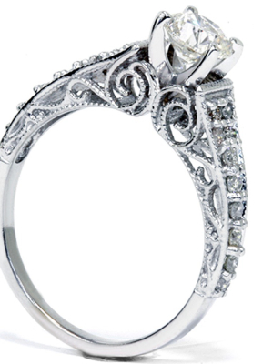 Pompeii3 1/2ct Vintage Filigree Diamond Engagement Ring 14k White Gold