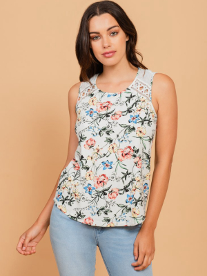 Audrey Floral Tank With Lace