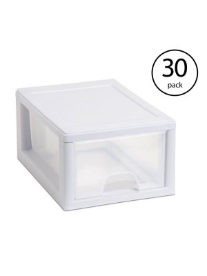 Sterilite Small Clear Plastic Stackable Drawer With White Frame (30 Pack)