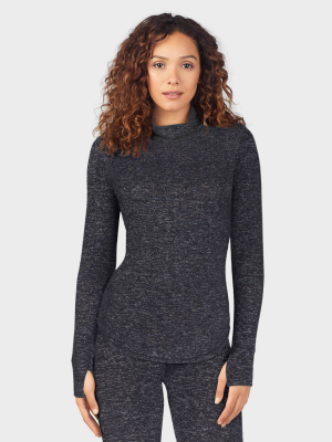 Warm Essentials By Cuddl Duds Women's Sweater Knit Mock Neck Thermal Top - Dark Charcoal Gray