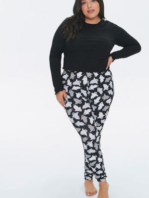 Plus Size Ghost Print Leggings