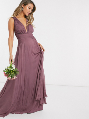 Asos Design Bridesmaid Ruched Bodice Drape Maxi Dress With Wrap Waist
