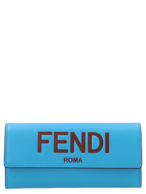 Fendi Logo Print Flap Wallet