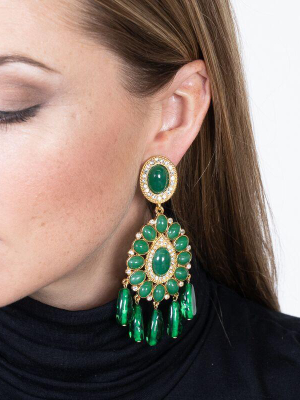 Gold & Emerald Drop Clip Earrings