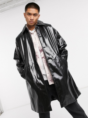 Weekday Daryl Vinyl Coat In Black