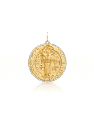 14kt Yellow Gold Diamond St. Benedict Medallion Charm