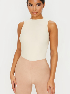 Sand Stretch Slinky High Neck Sleeveless Bodysuit