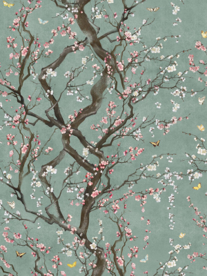 Plum Blossom Wallpaper In Peacock From The Kingdom Home Collection By Milton & King