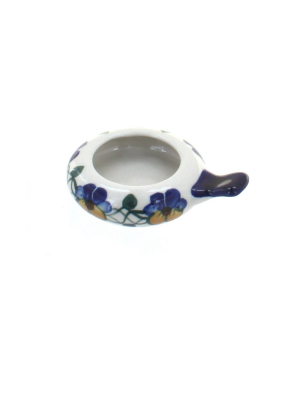 Blue Rose Polish Pottery Pansies Candle Holder