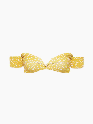 Off Shoulder V Wire Bikini Top - Marigold Yellow Speckled Print