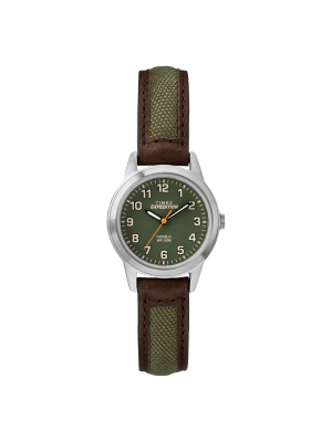 Women's Timex Indiglo Expedition Field Watch With Nylon/leather Strap - Brown Tw4b12000jt