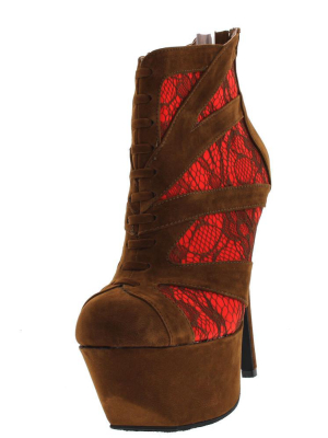 Fanciful Chestnut Lace High Heeled Boot