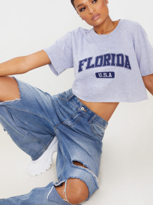 Grey Marl Florida Usa Crop T Shirt