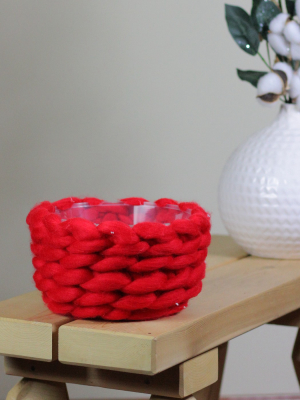 Allstate Floral 7.5" Red Holly Berry Knitted Round Christmas Basket