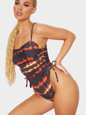 Red Tie Dye Ruched Side Swimsuit
