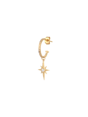 North Star Charm Hoop Earring - White Diamond