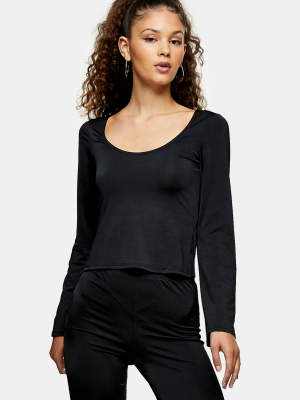 Black Long Sleeve Satin Top