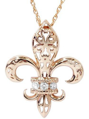 Pompeii3 1/10ct Vintage Fleur De Lis Pendant 14k Rose Gold 1" Tall