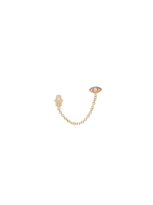 14k Itty Bitty Diamond Evil Eye & Hamsa Double Stud Earring