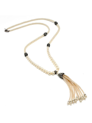 Pearl And Crystal Tassel Necklace