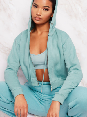 Dusty Turquoise Crop Zip Hoodie