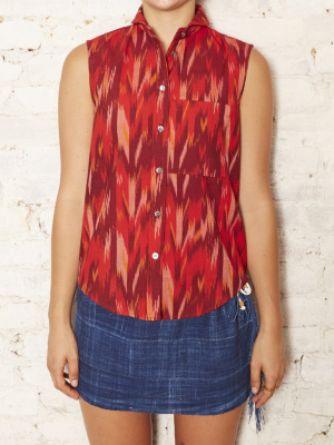 Red Ikat S/l Button Down Shirt-xs