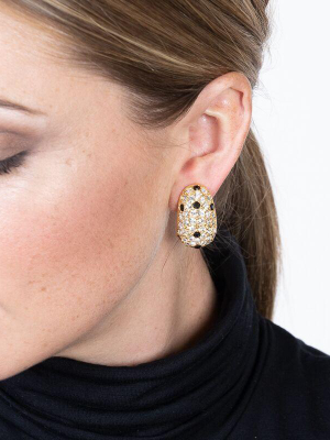 Gold, Crystal & Jet Pave Thumbnail Clip Earrings