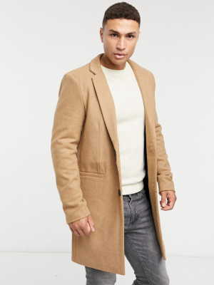 Only & Sons Overcoat In Camel