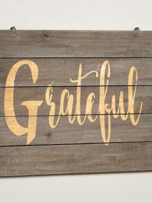 Lakeside Sentimental Wooden Wall Hanging Sign - "grateful" - Hall Accent Plaque