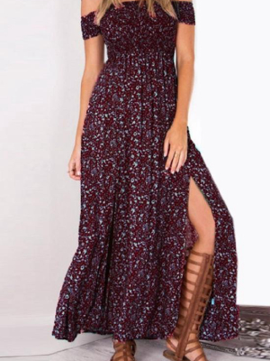 Off Shoulder Boho Floral Maxi Dress