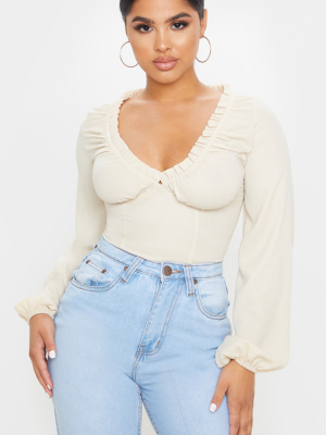 Petite Cream Milkmaid Frill Cup Bodysuit