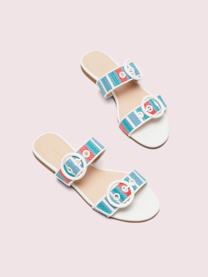 Marine Striped Raffia Slide Sandals