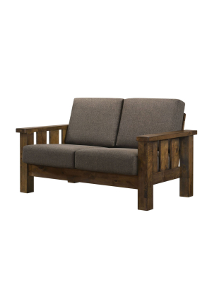 Thatch Slat Back Loveseat Oak/dark Brown - Iohomes