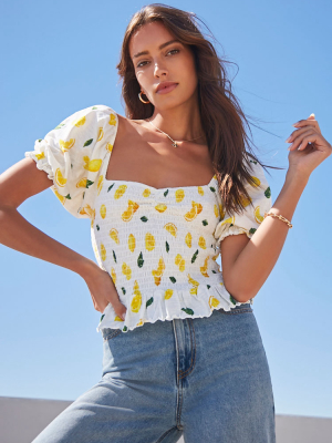 Smocked Lemon Print Top