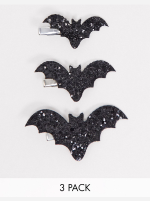 Pieces 3 Pack Glitter Bat Hair Clips In Black