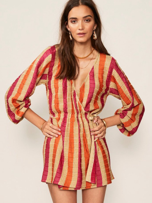 Jacquelyn Knit Wrap Dress In Gold/pink/orange