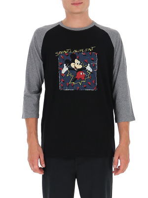 Saint Laurent Mickey Mouse Three-quarter Sleeve T-shirt