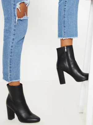 Black Faux Leather Ankle Boot