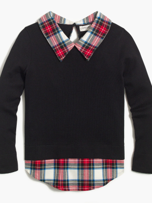 Girls' Tartan Shirttail-hem Sweater